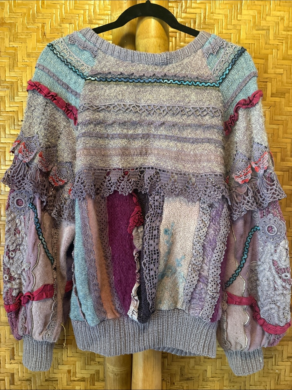 Vintage Cache handmade Lavender Boho Embellished beaded crochet Crewneck Sweater - Picture 6 of 14